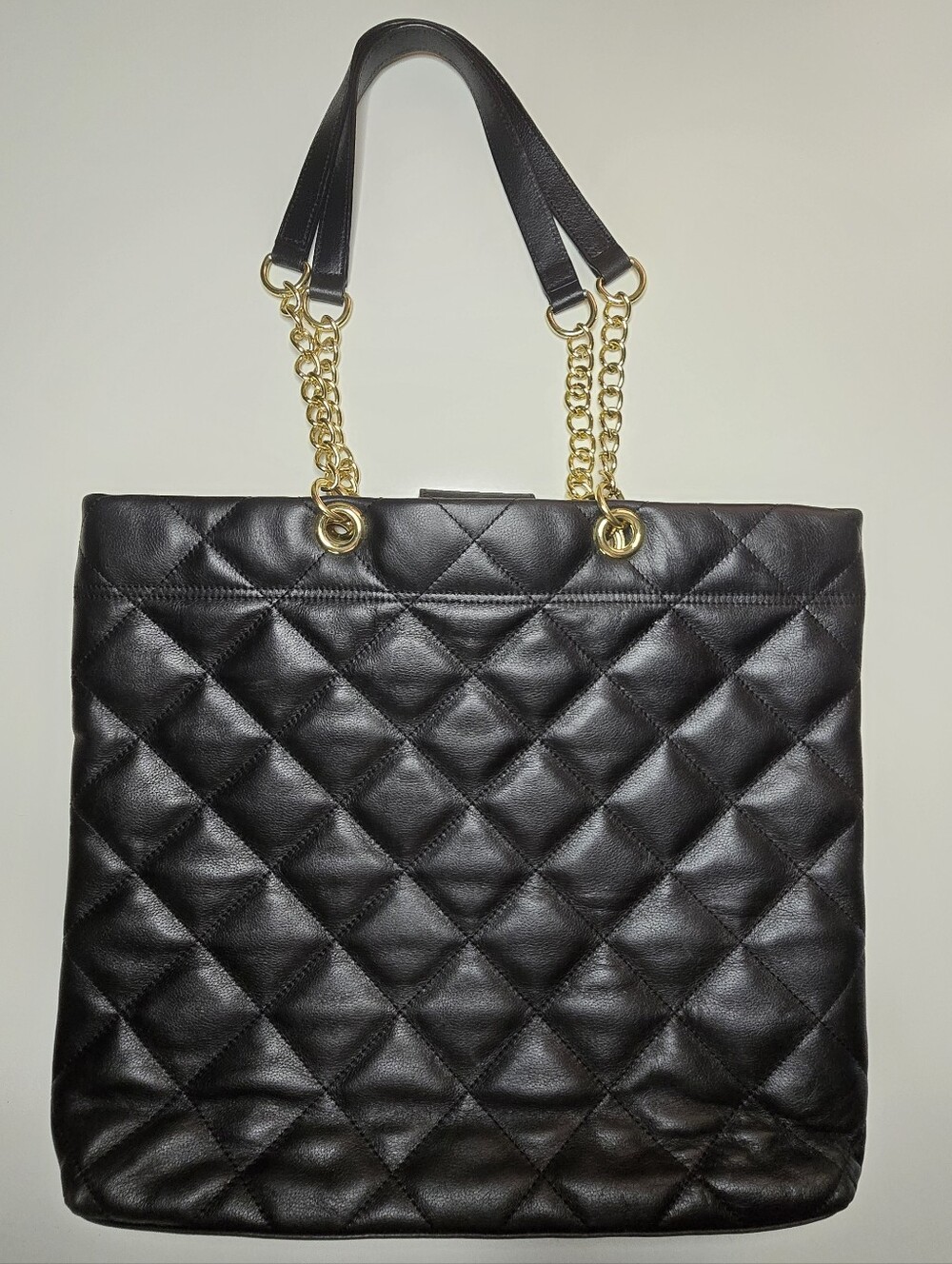 Talbots Quilted Leather Tote Bag | Black Gold Chain - Picture 4 of 11